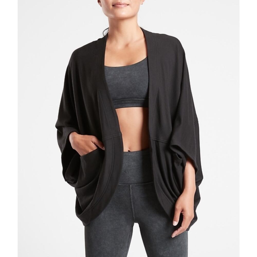 Athleta Tencel Nirvana Cocoon Wrap Cardigan Oversized Open Black Womens Sz M